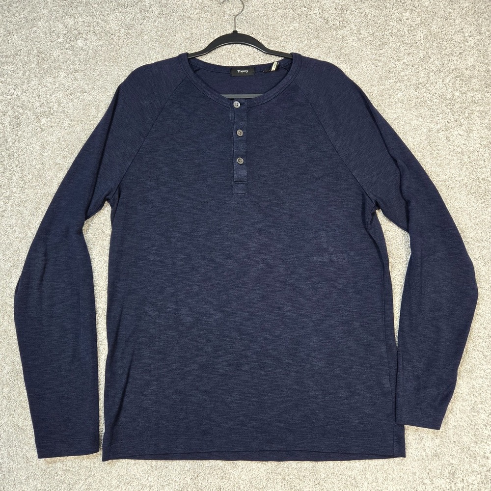 Theory Henley Shirt Mens Large Blue Adrik L Anemone Slub Raglan long sleeve